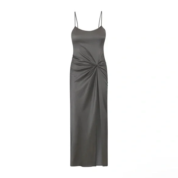 SKIMS Charcoal Satin Slip Dress - Picture 2 of 3